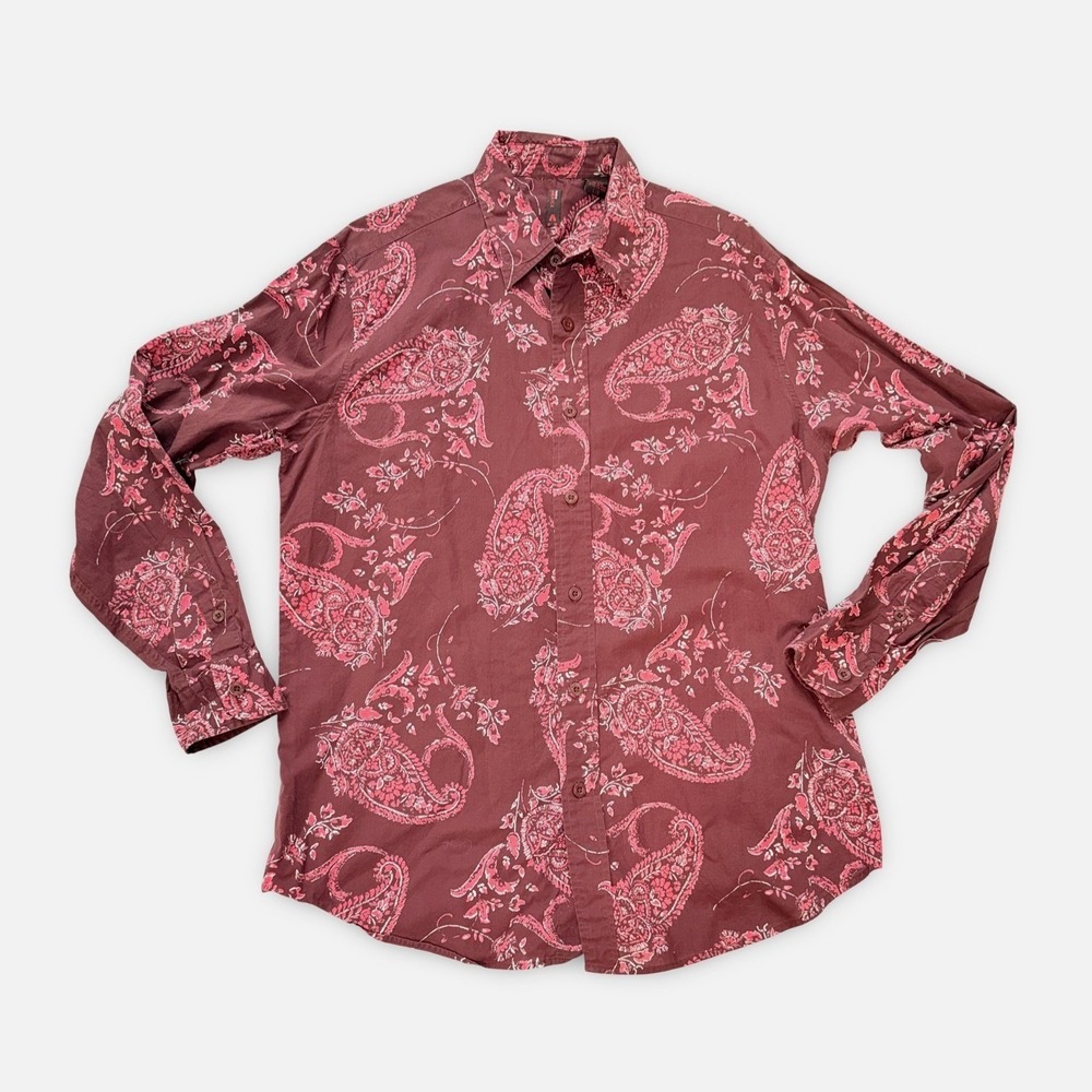 Boho Perry Ellis Burnt Rust Paisley Button Down Shirt Long Sleeve Patterned Top